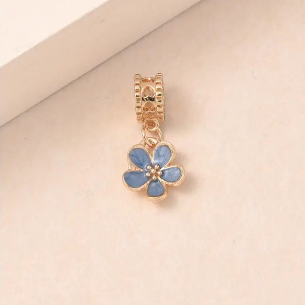 Golden Dark Blue Cherry Blossom Necklace Pendant